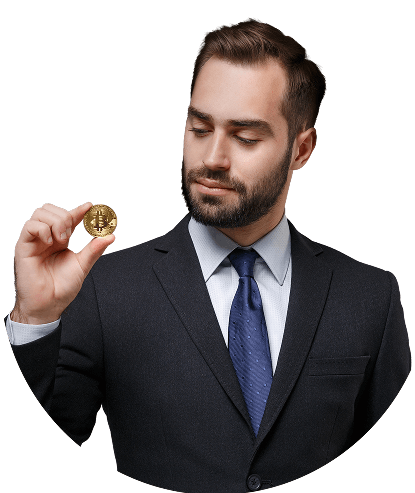 man holding a bitcoin